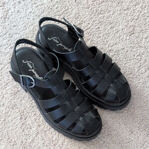 Free People Black Delaney Fisherman Platform Sandals